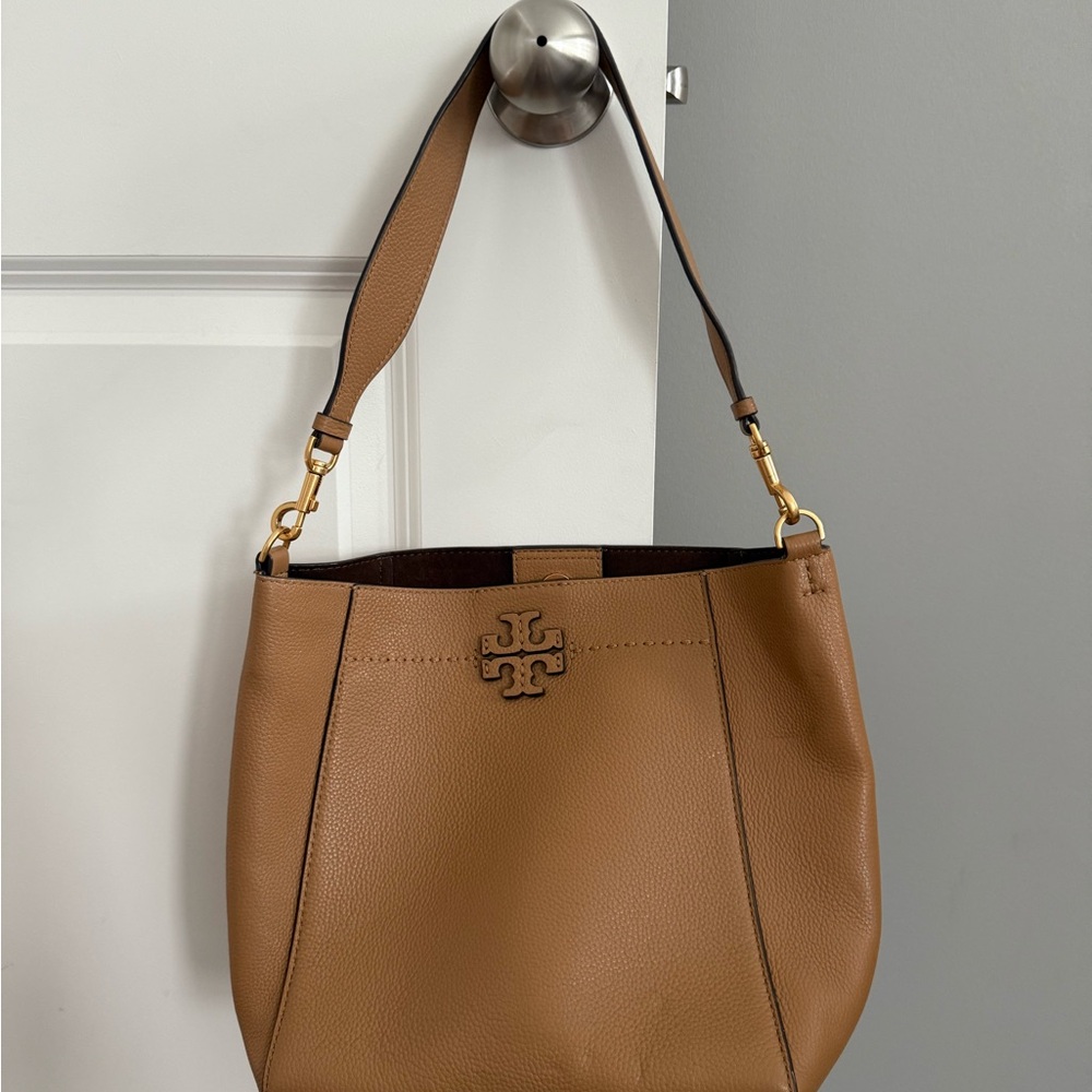 Tory Burch Tan Leather Shoulder Bag with Gold Accents